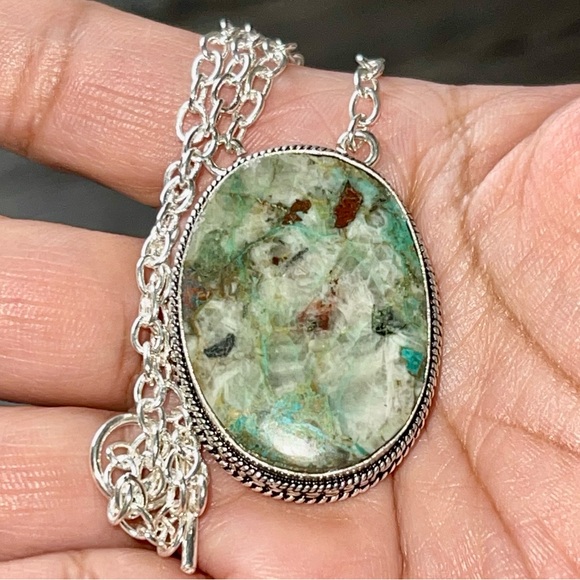 Chrysocolla in Quartz Pendant Necklace - Picture 3 of 13